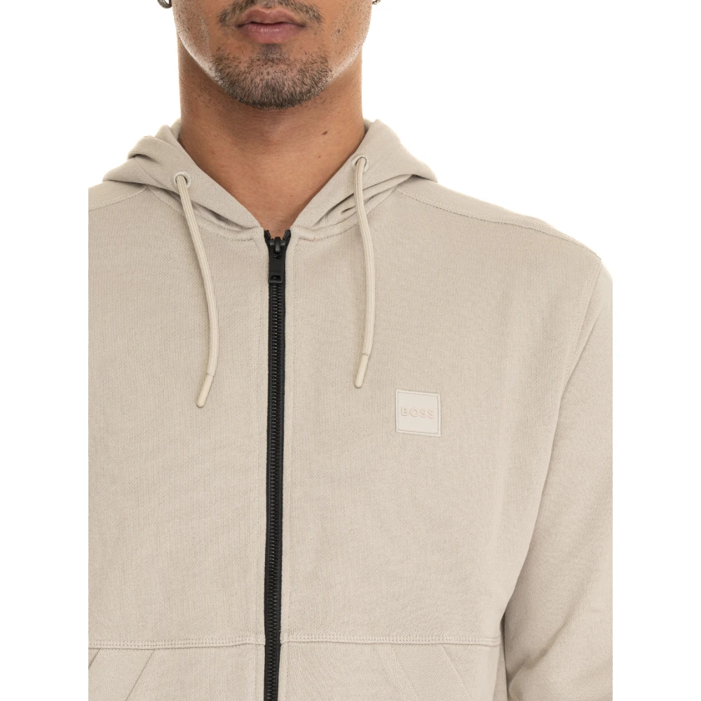 Boss Gecapuchonde Katoenen Sweatshirt met Rits Beige Heren