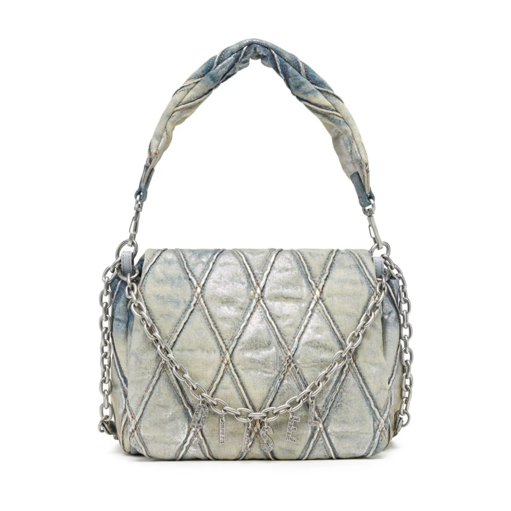 Diesel Metallic Gewatteerde Denim Schoudertas Beige Dames