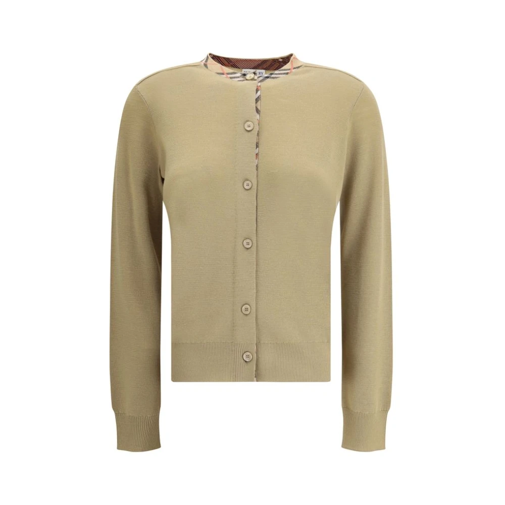 Burberry Women's Beige Check Pattern Knit Cardigan