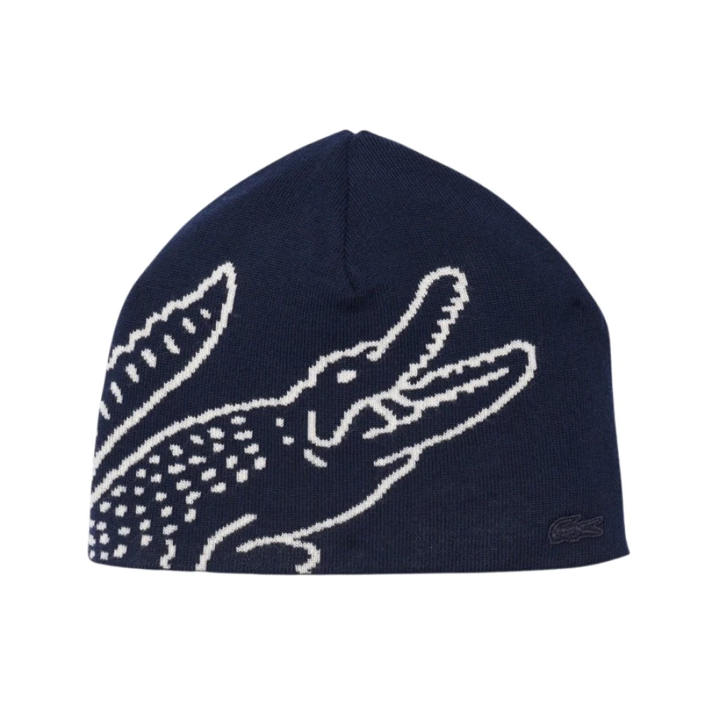Lacoste Jacquard wollen gebreide beanie Blue Heren