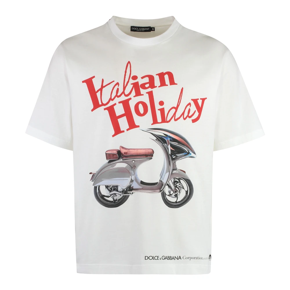 Dolce & Gabbana Bomull Vespa Print Crew-Neck T-shirt White, Herr