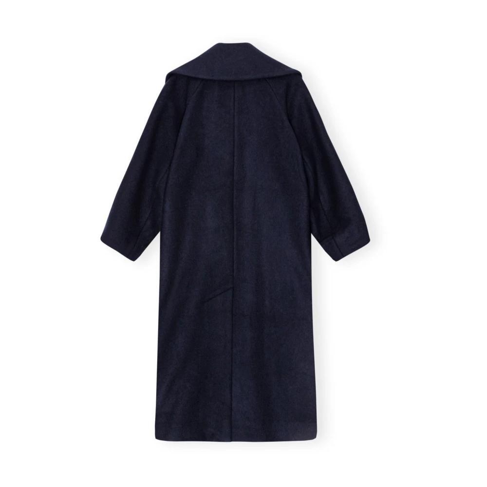 Ganni Blauwe Wollen Jas met Klassieke Revers Blue Dames