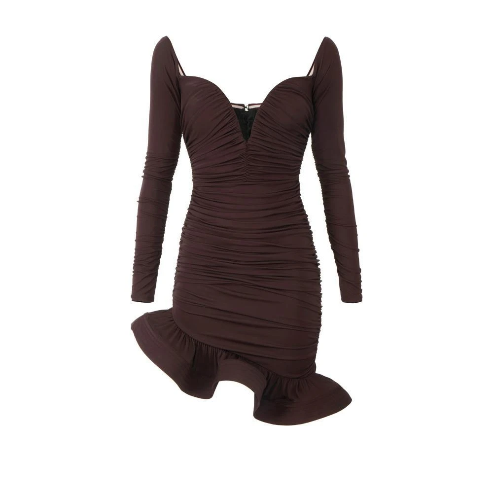 Elisabetta Franchi Brown Mini Dress In Crêpe Jersey With Flounce - Female - Party Dresses - M - Dresses