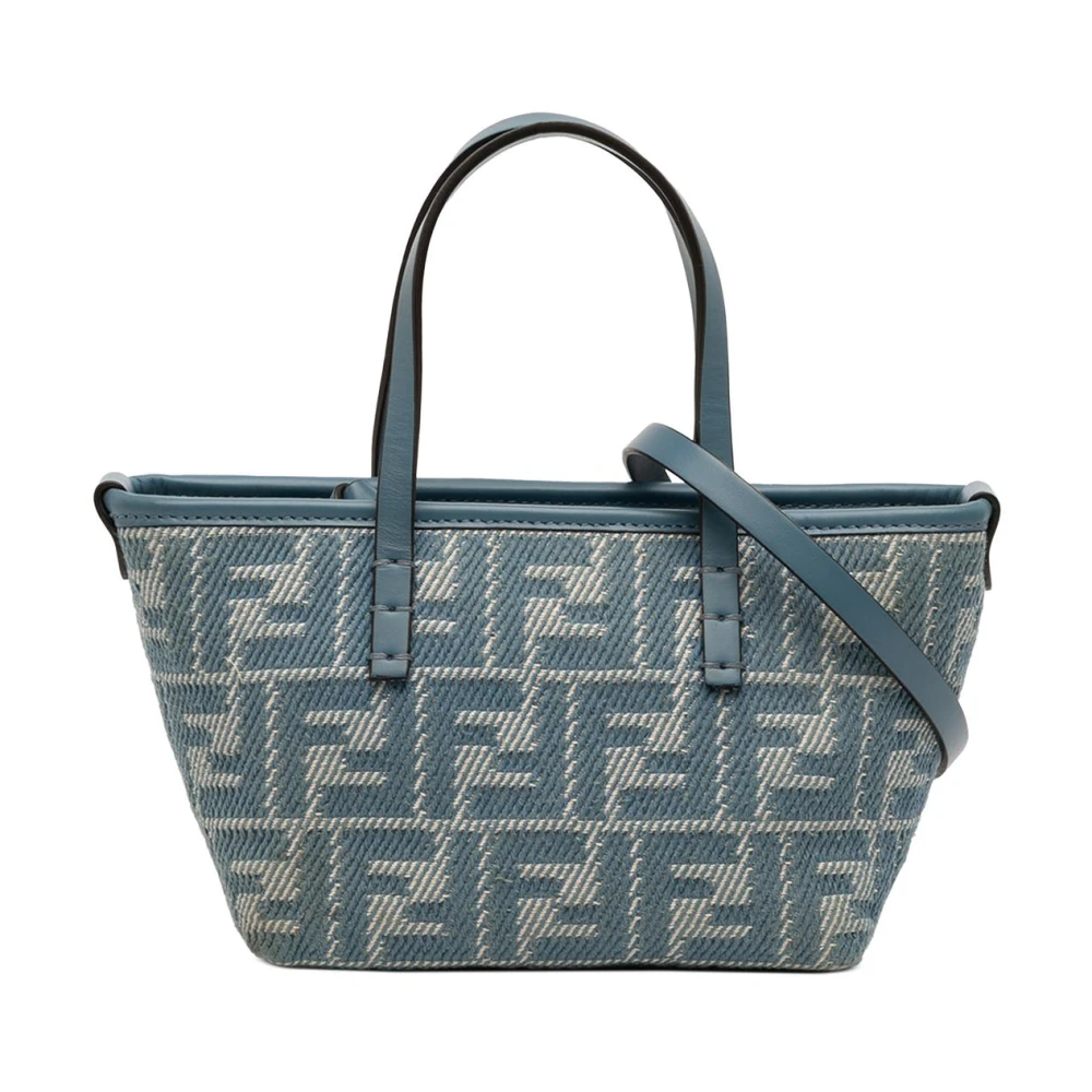 Fendi Vintage Women's Blue Vintage Tote Bags, One Size, Pre-Owned Ff Jacquard Mini Tote Bag