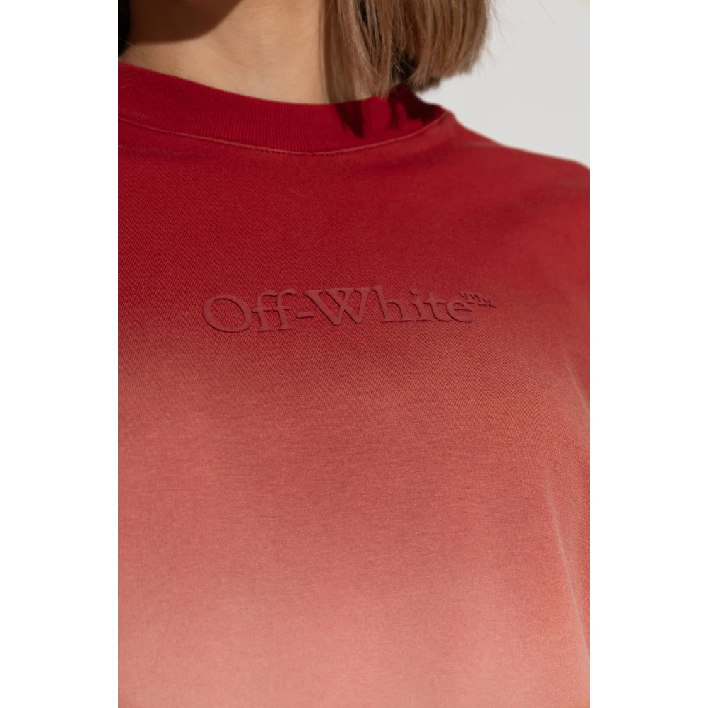 Off White T-shirt met logo Red Dames