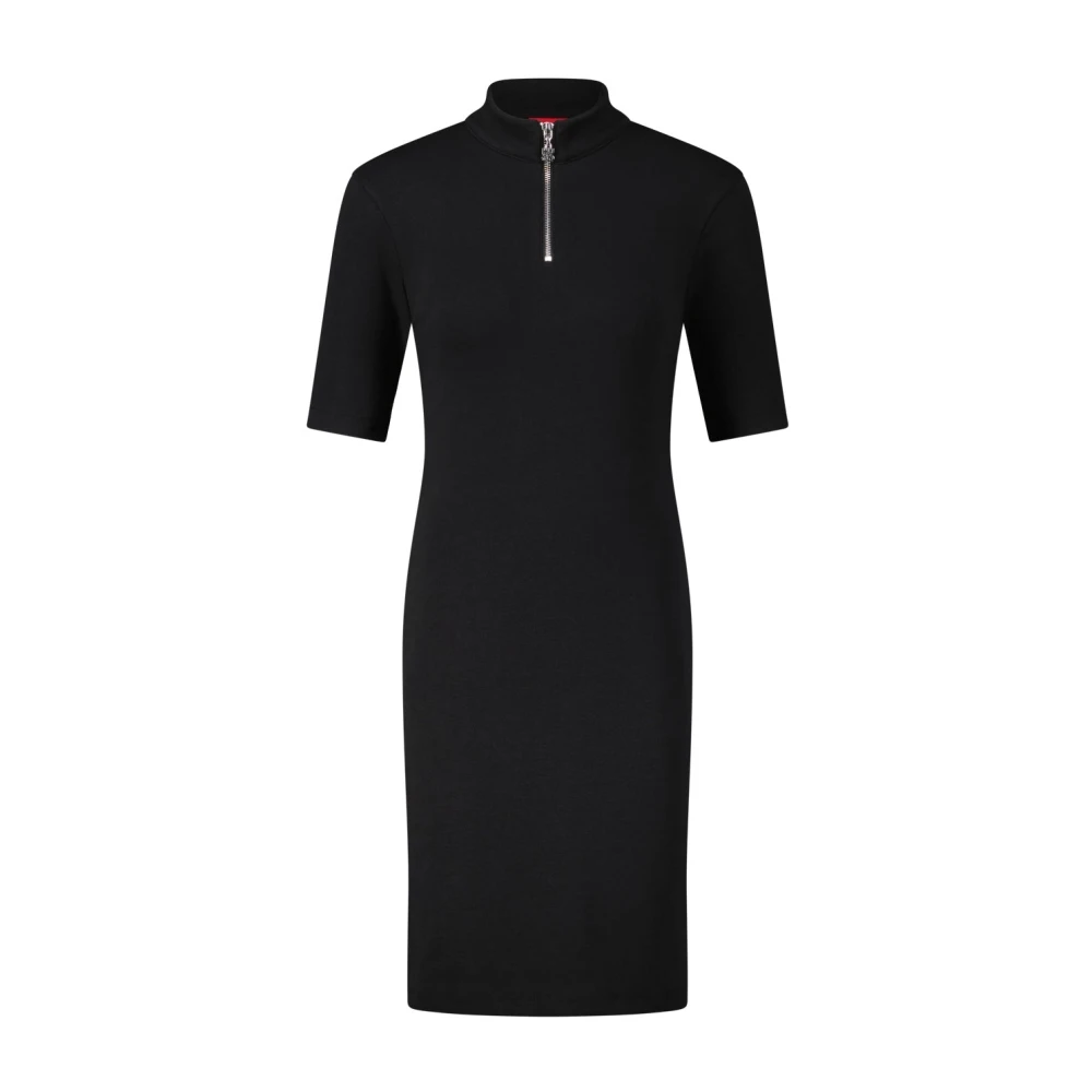 Hugo Boss Casual Jersey Jurk met Rits Detail Black Dames