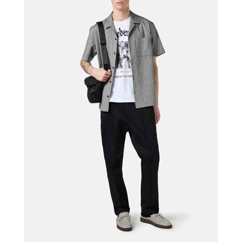 Iceberg Nieuwe Fit Zwart en Wit Kortemouw Overhemd Gray Heren