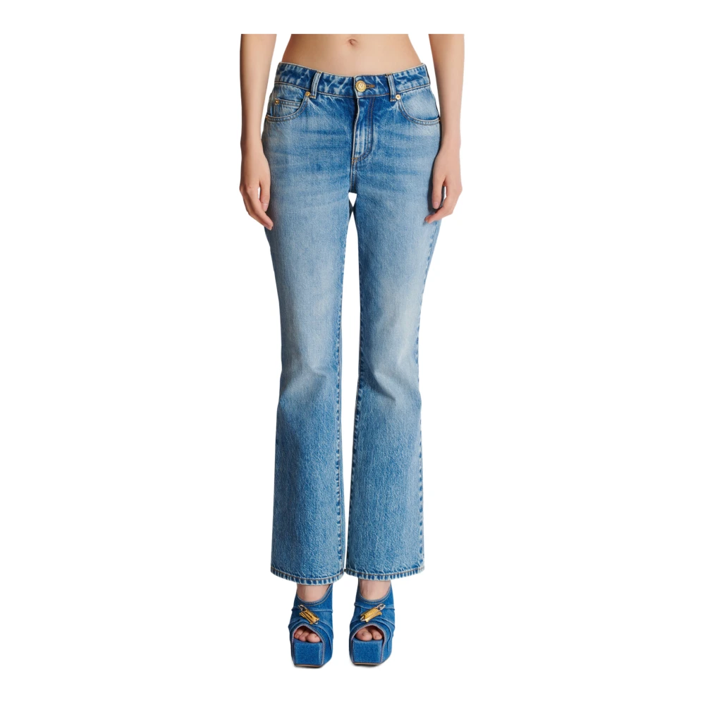 Balmain Wijduitlopende denim jeans Blue Dames