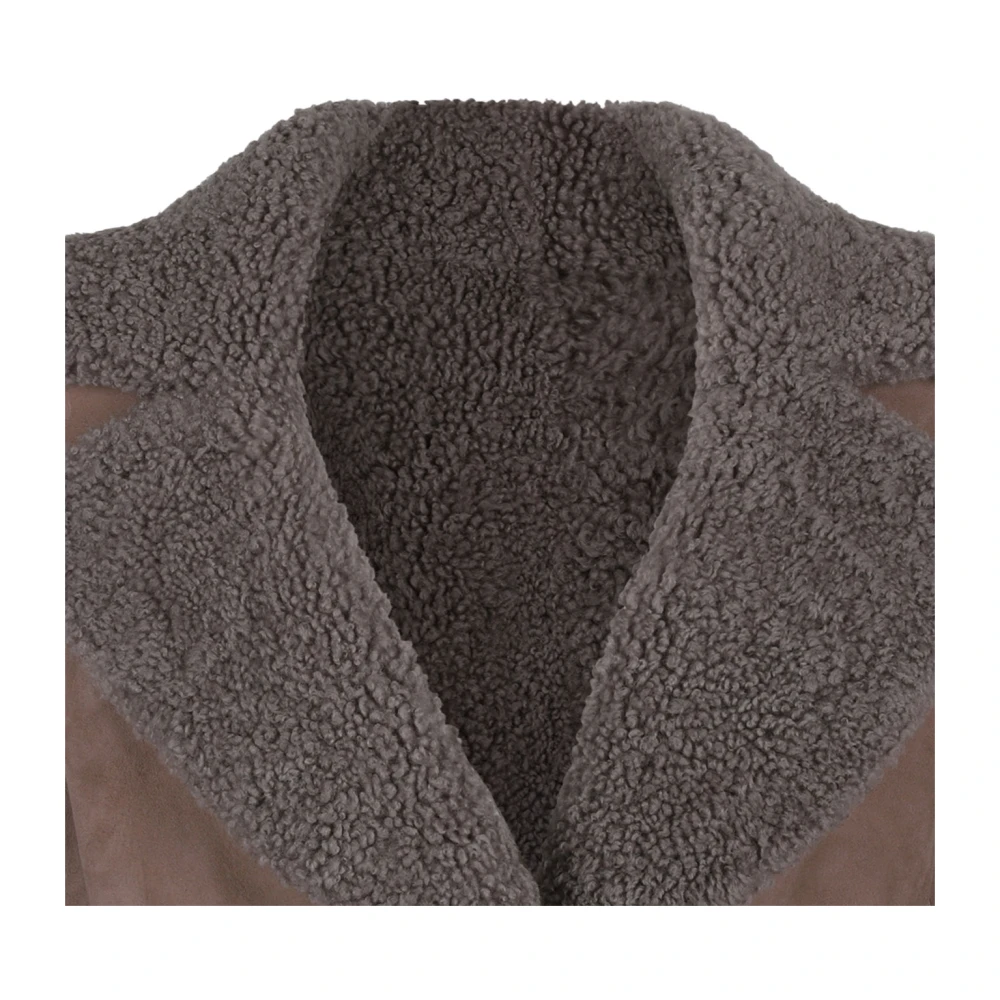 Suprema Bruine Schapenvacht Lange Jas met Riem Gray Dames