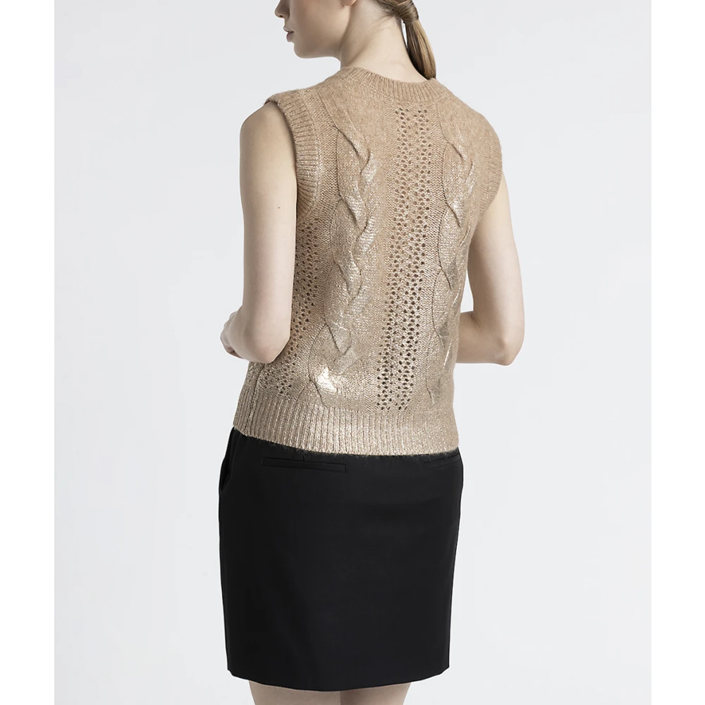 PESERICO Wollen zijden en kasjmier laminaatgilet Brown Dames
