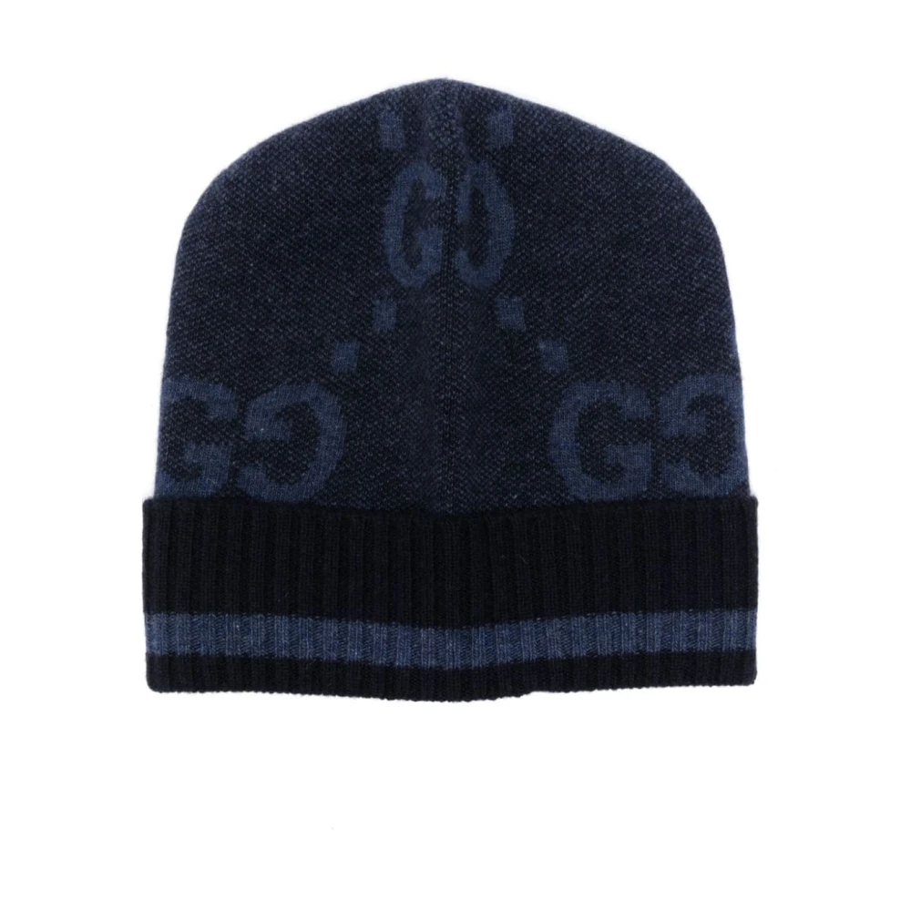 Gucci Navy Blue Gebreide Jacquard Hoeden Blue Dames