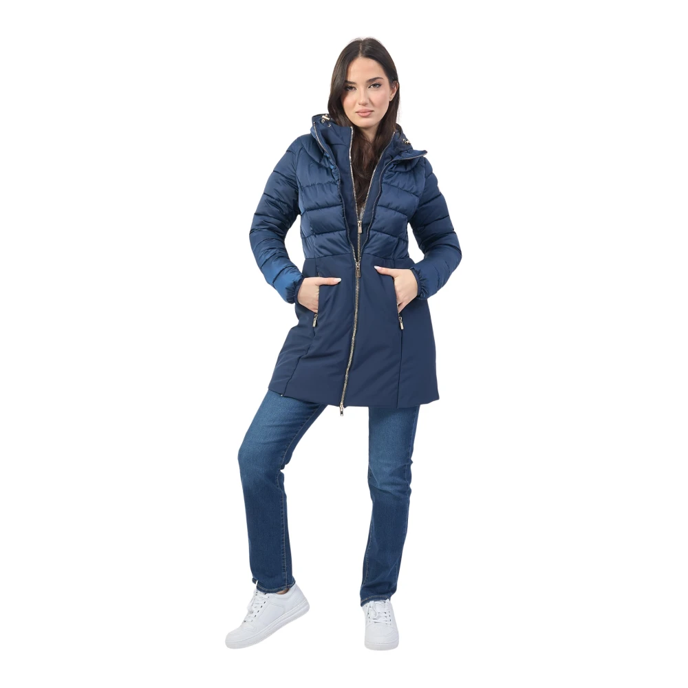 YES ZEE Blauwe Gewatteerde Hoodiejas met Rits Blue Dames