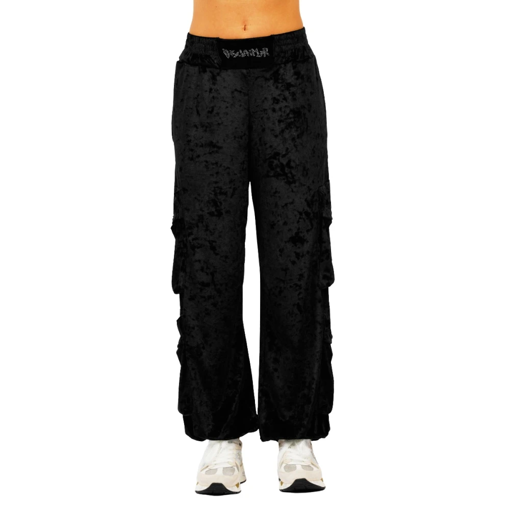 Disclaimer Cargo Velvet Broek Black Dames