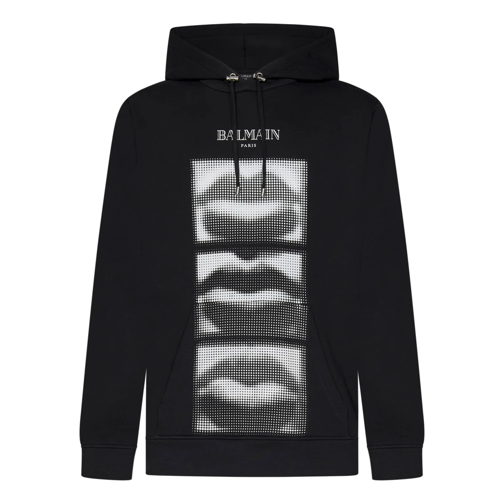 Balmain Katoenen hoodie met iconisch monogram Black Heren