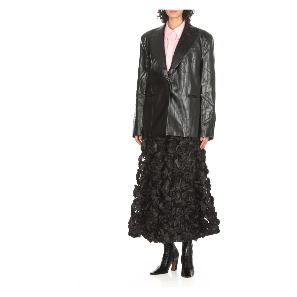 Rotate Birger Christensen Zwarte Viscose Blazer Peak Revers Black Dames