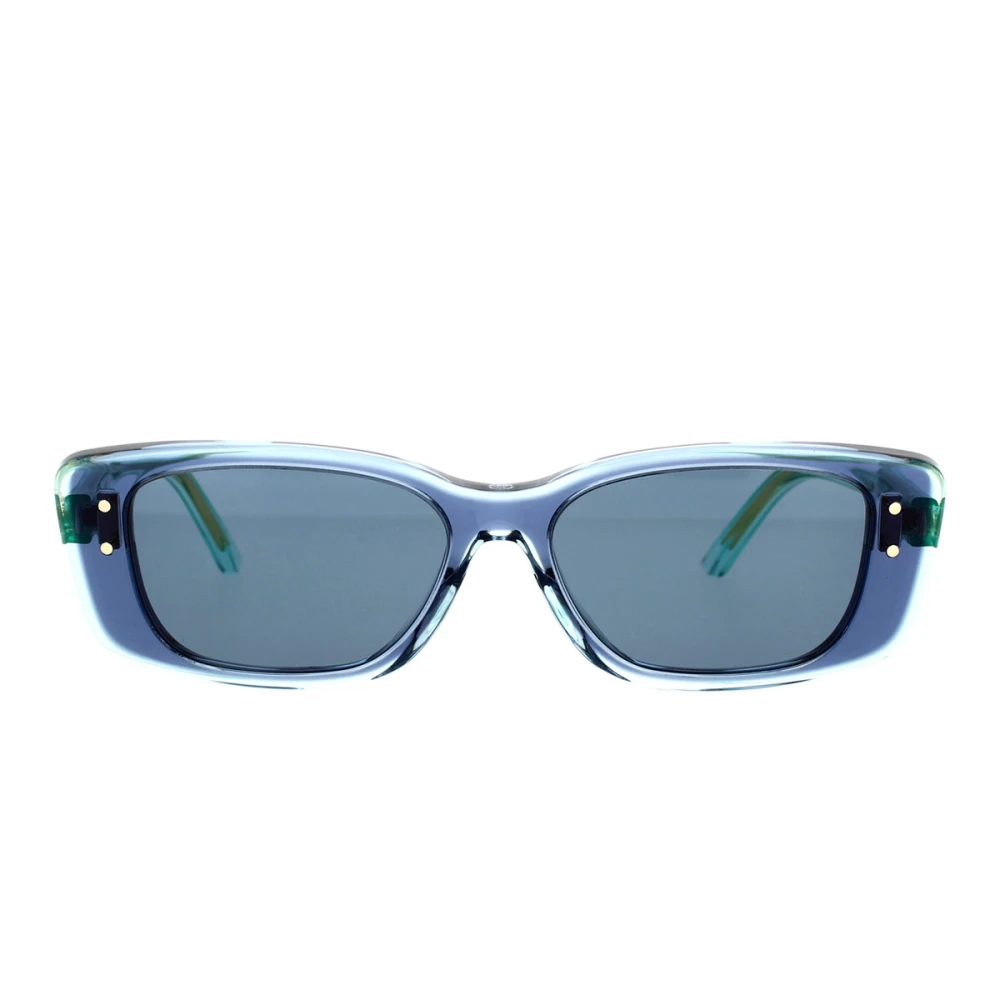 Moderne Transparente Solbriller med Blå Acetatramme og Blå Gradientlinser