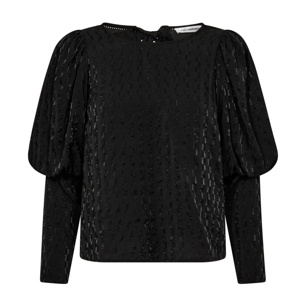 Co'Couture Zwarte Strikblouse met Pofmouwen Black Dames