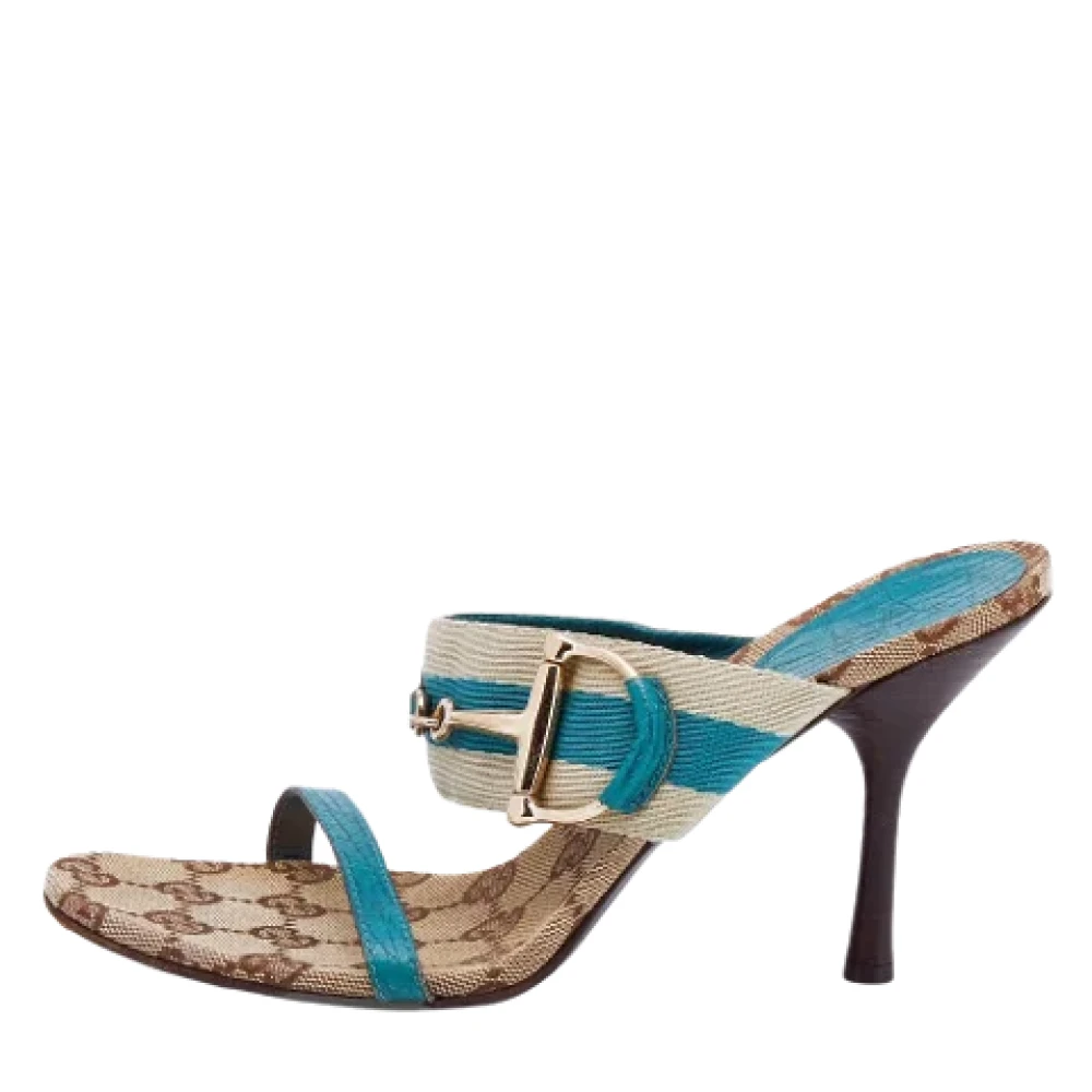 Gucci Vintage Leren Slippers met Handtekeningaccenten Blue Dames