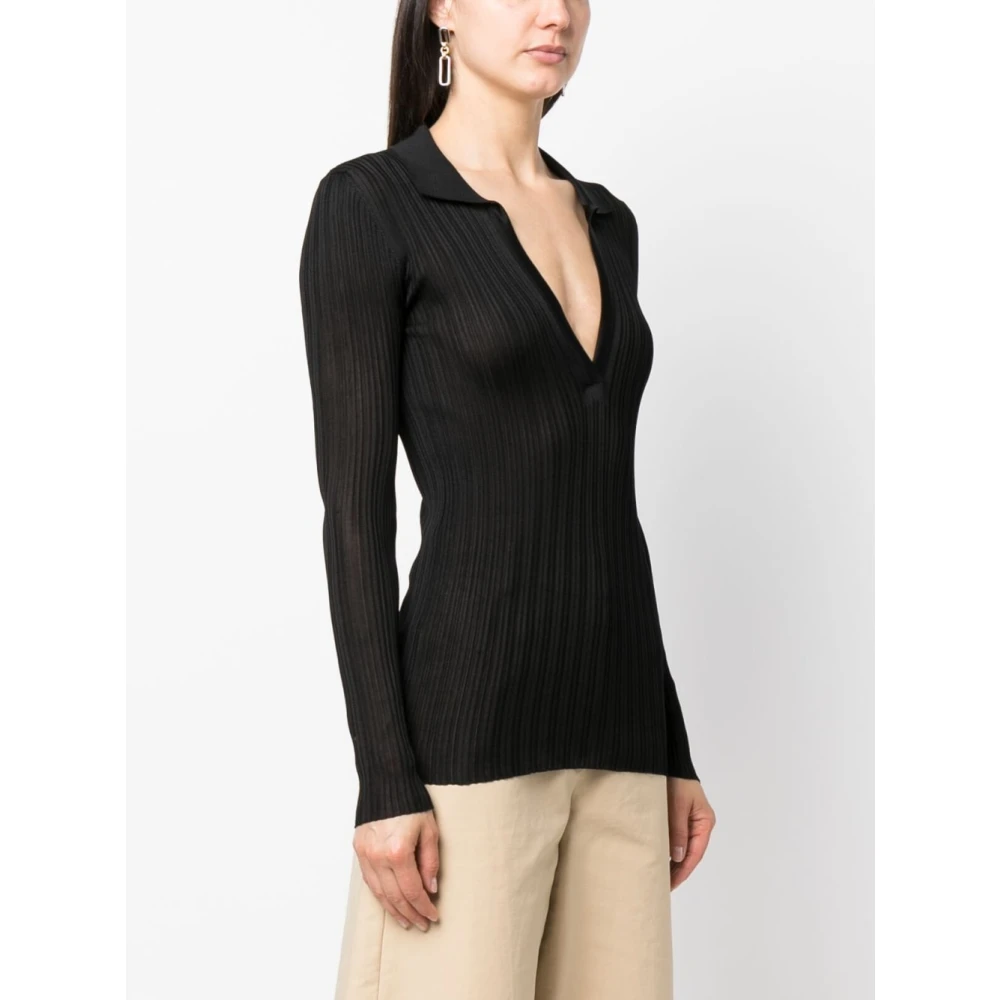 Durazzi Milano Zwart Geribbeld Zijden Polo Shirt Black Dames