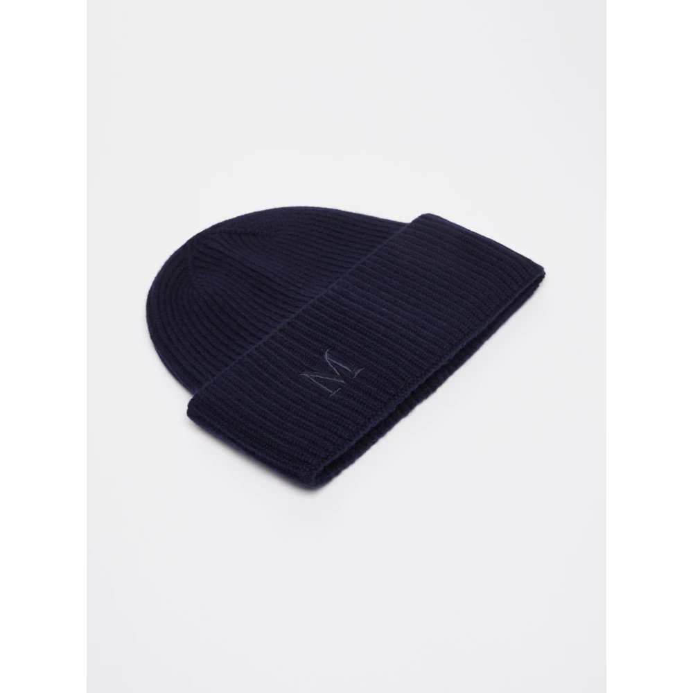 Max Mara Blauwe Geribbelde Kasjmiermuts met Voorlogo Blue Dames