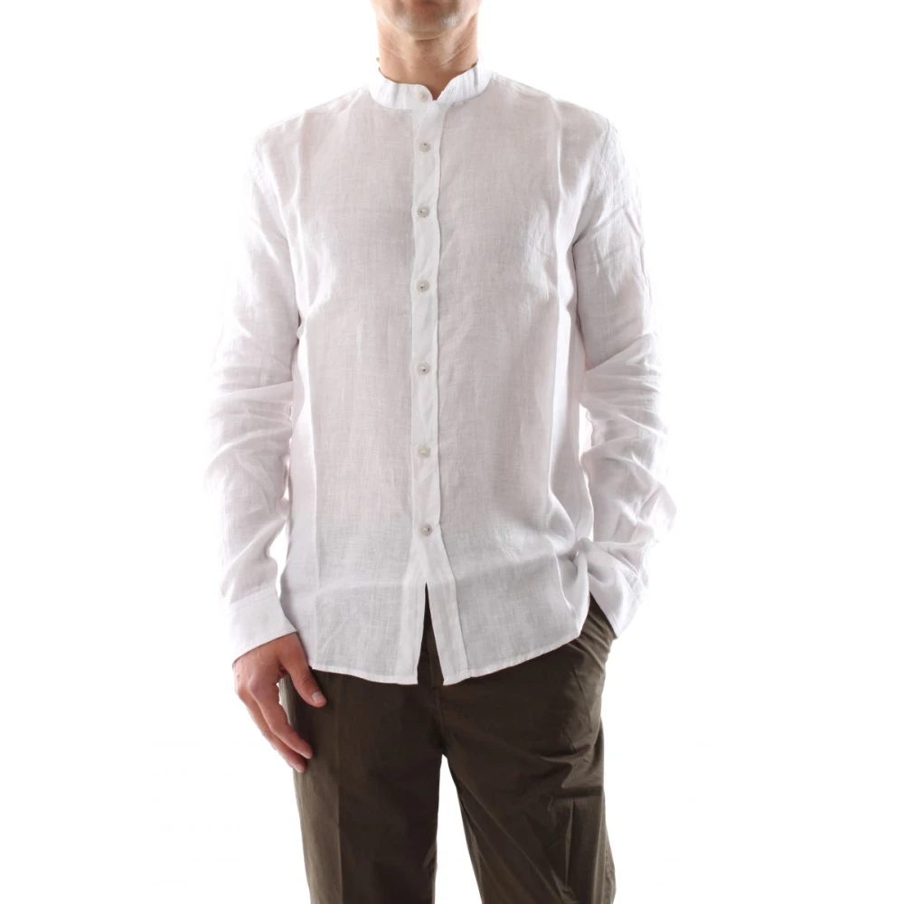 40Weft Uomo Bianco Camicia In Lino Con Collo Coreano