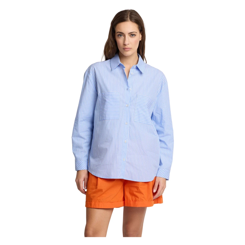 Kocca Vrouw Blauw Overhemden Dames, Xs, Katoen, Gestreept Katoenen Overhemd