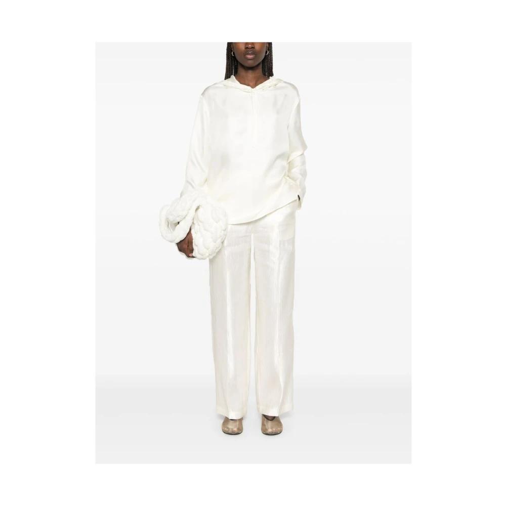 Loulou Studio Beige Broek met Zakken en Knopen White Dames