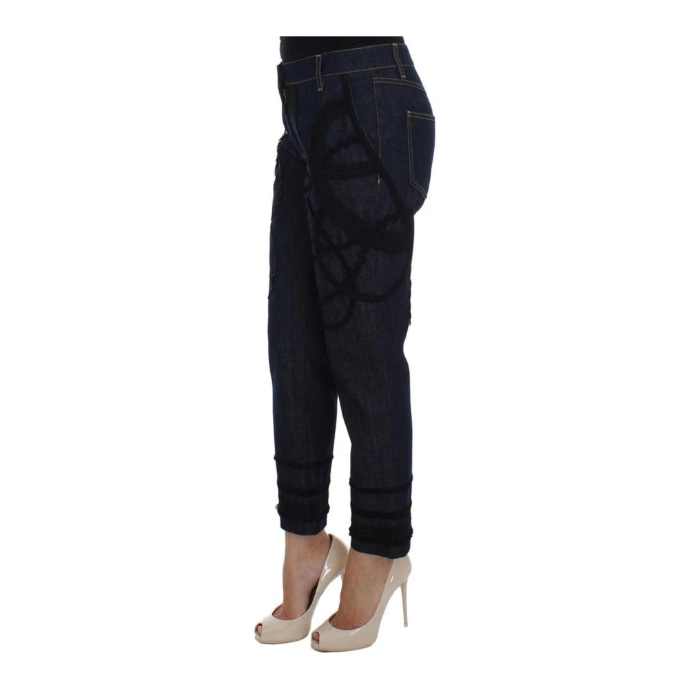 Dolce & Gabbana Geborduurde Denim Capri Jeans Blue Dames