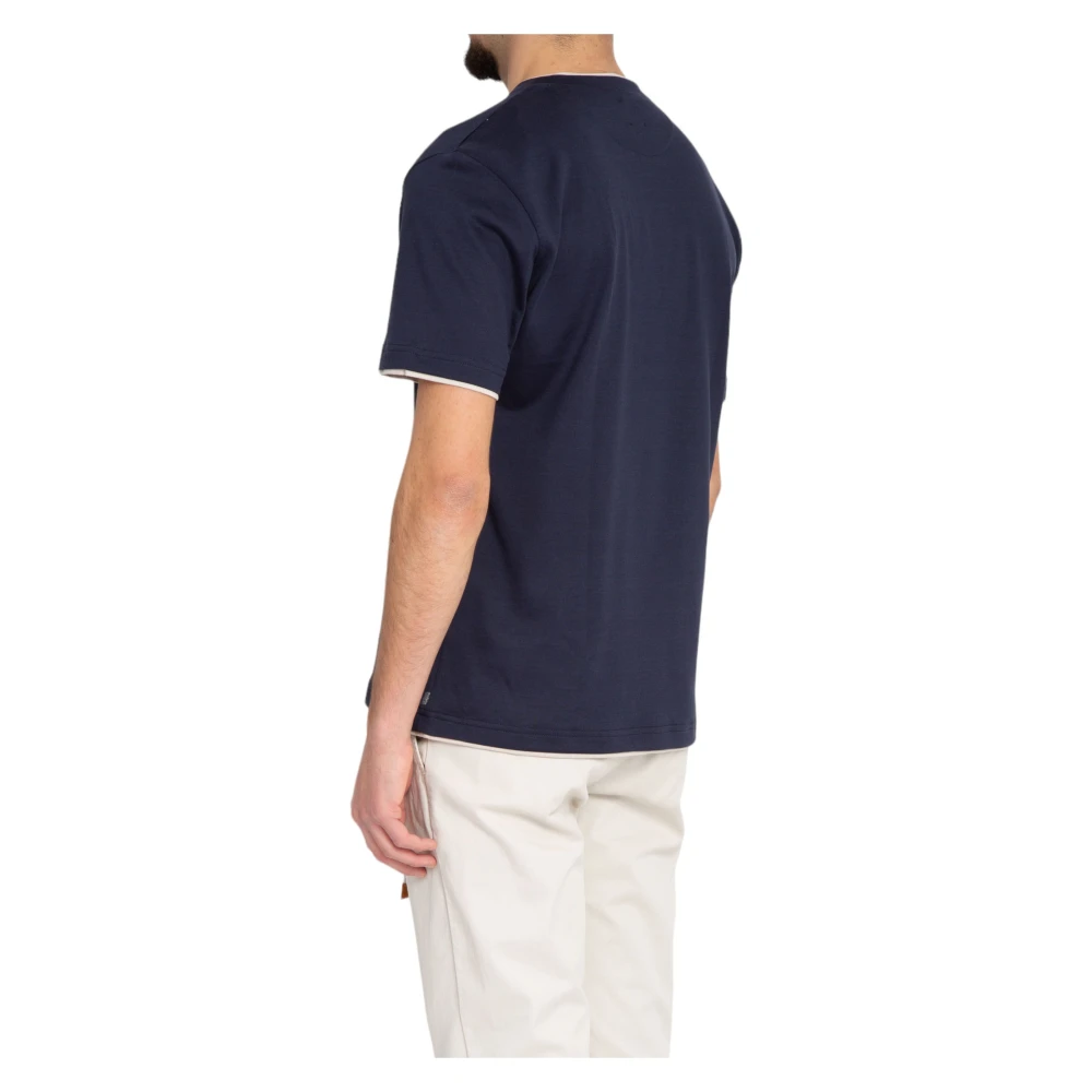 Eleventy Giza Cotton Piping Tee in BLU Blue Heren