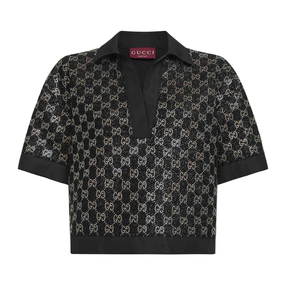 Gucci Black Polo Shirts, Female, M, Gg Crystal Chenille T-Shirt