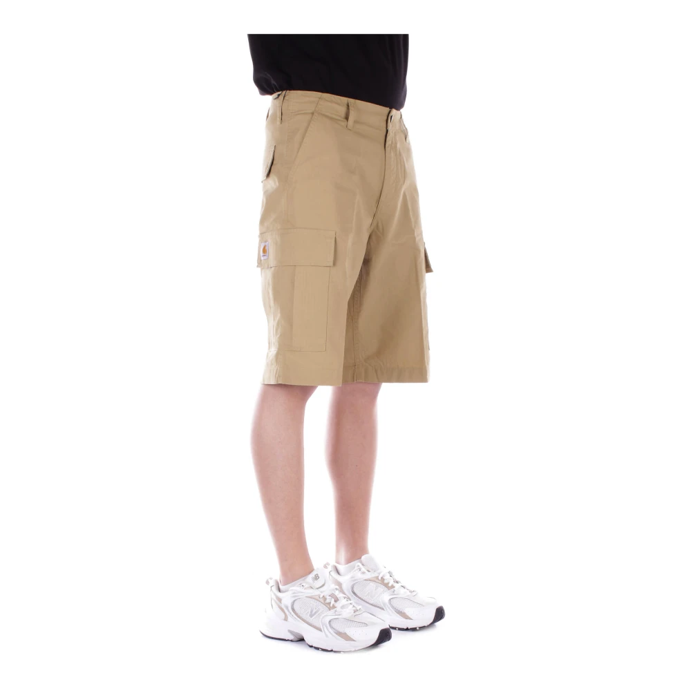 Carhartt WIP Donkergele Shorts Logo Zijkant Knoop Rits Yellow Heren