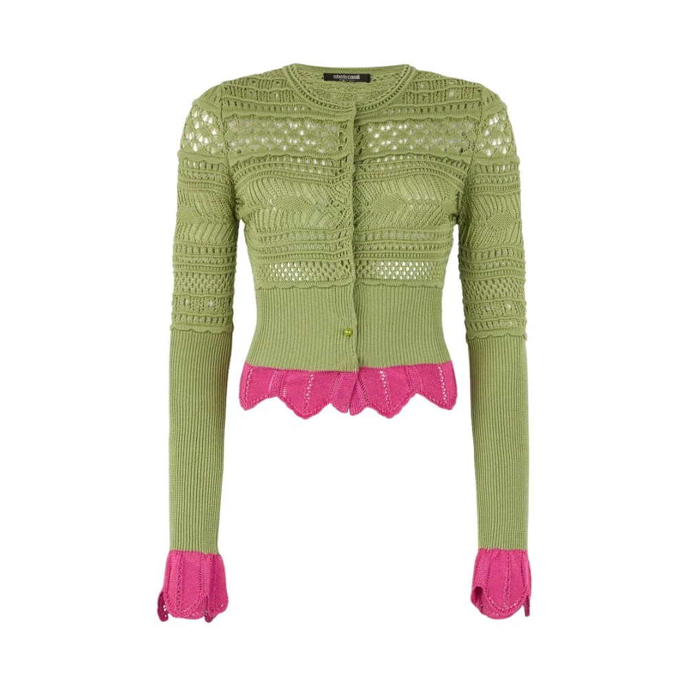 Roberto Cavalli Women's Green Knit Cardigan With Contrast Details
