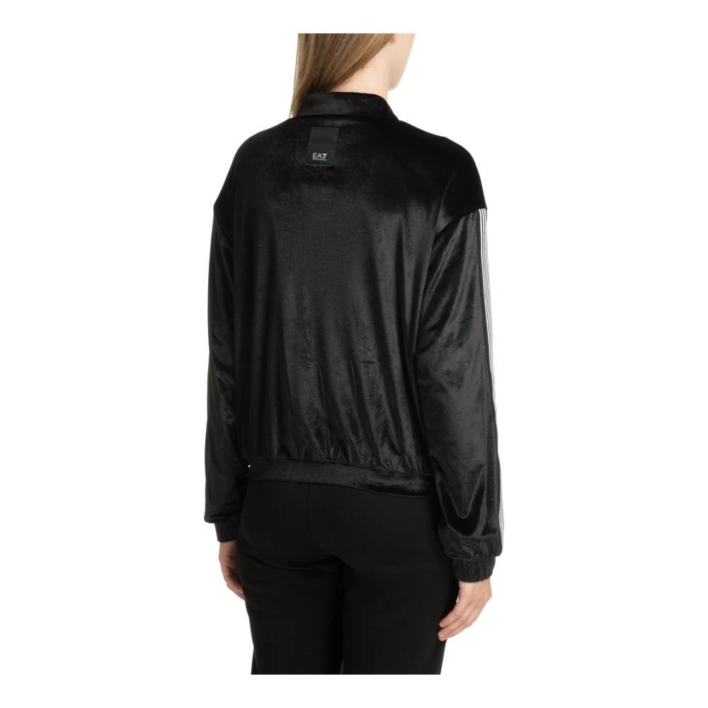 Emporio Armani EA7 Effen Sweatshirt met Rits en Logo Black Dames