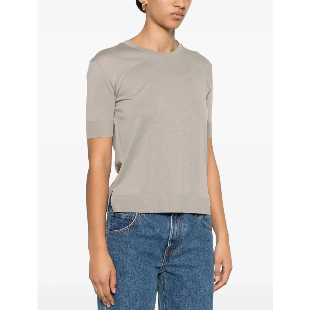 Herno Grijze Trui Geribbelde Boorden Korte Mouwen Gray Dames