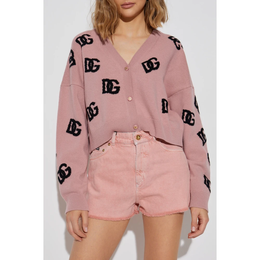 Dolce & Gabbana Cardigan met monogram Pink Dames