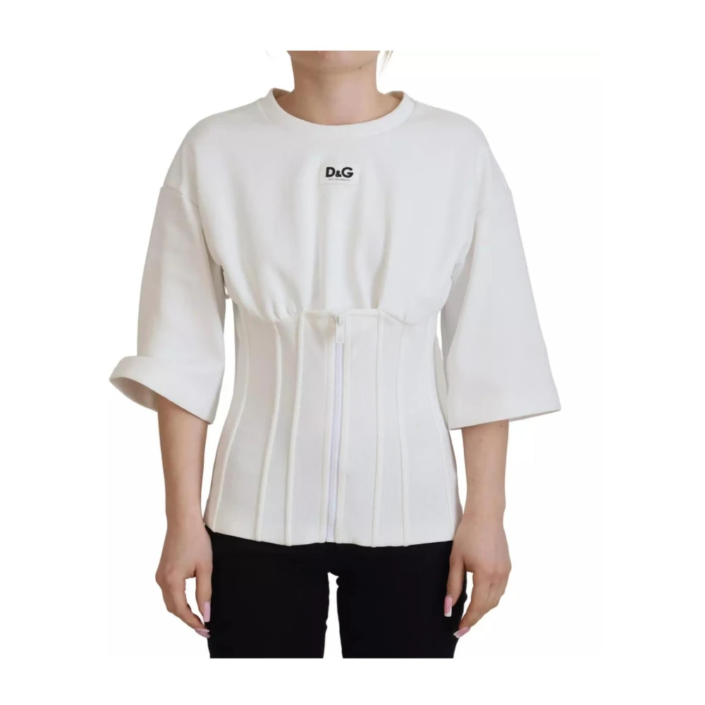 Dolce & Gabbana Women's White T-Shirts, S, Cotton Corset Stretch T-Shirt Top