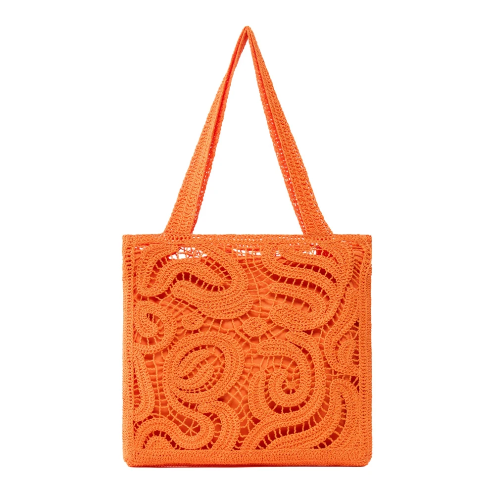 Pinko Women's Orange Shopping Bags, One Size, Shopper Crochet Geometrico