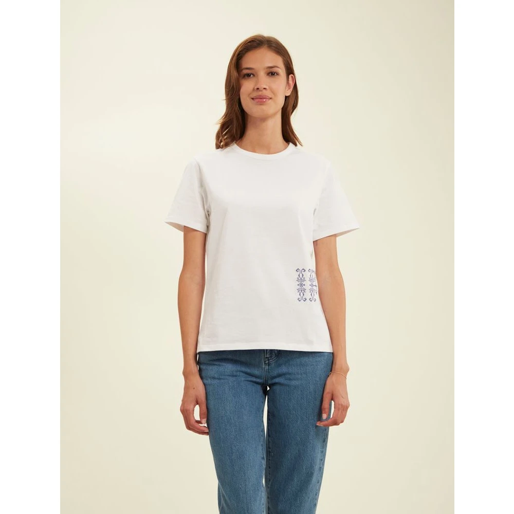 Ines De La Fressange Paris Geborduurd wit T-shirt White Dames