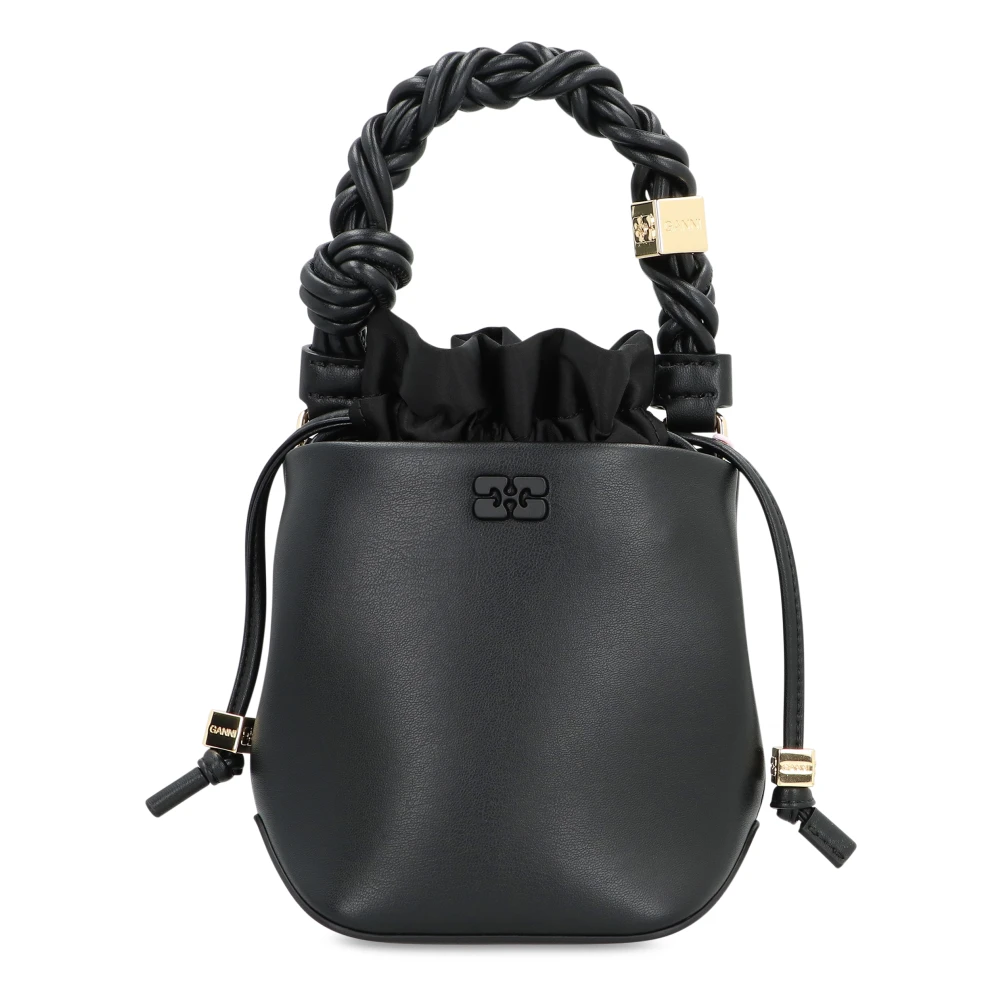 Ganni Women's Black Mini Bucket Bag With Drawstring Closure