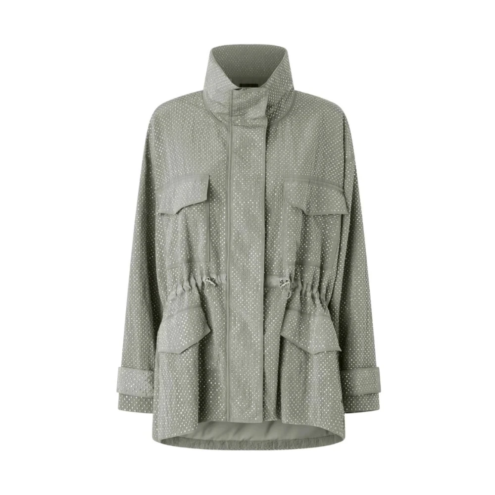 Pinko , Parkas, Female, Gray, M, Technical Parka With Rhinestone-Effect Mini Studs