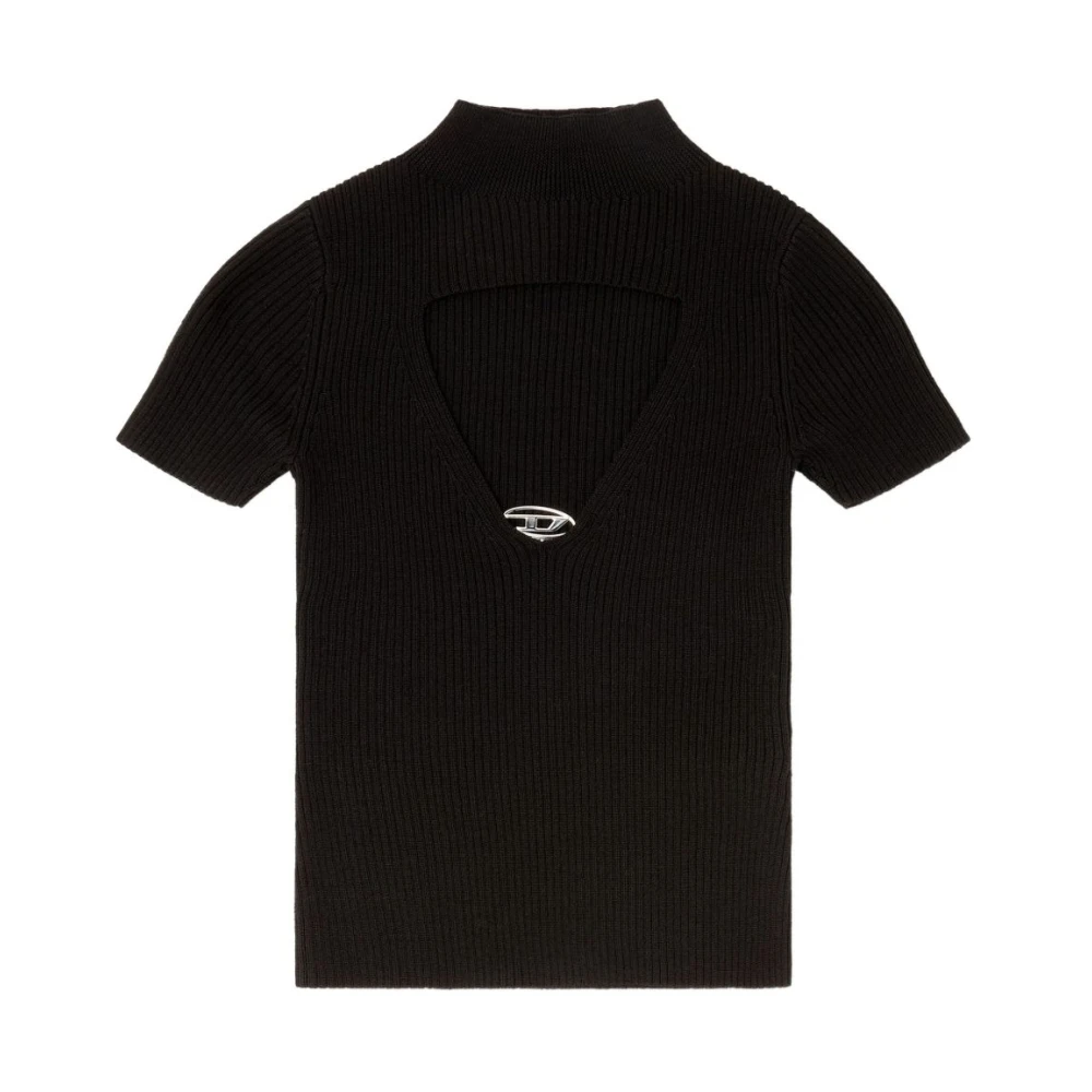 Diesel Kvinno Svart Stickade Tröjor Dam, M, Läder, M-Olive Mock-Neck Top