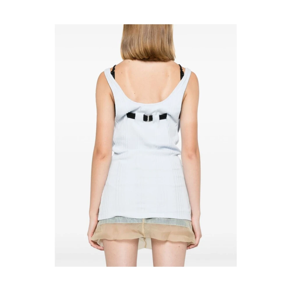 The Attico Gelaagd Katoenen Geribbelde Strap Top Blue Dames