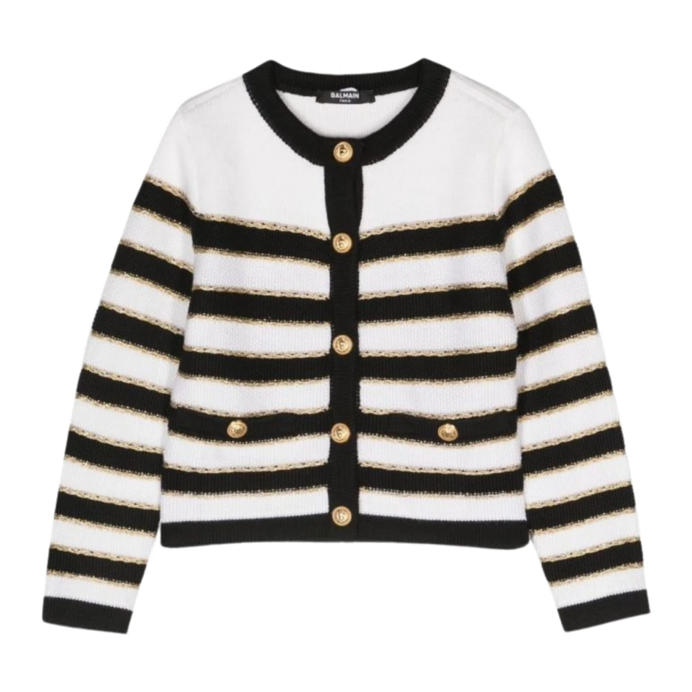 Balmain Stickad Barn Cardigan Kräm Randig Beige, Flicka