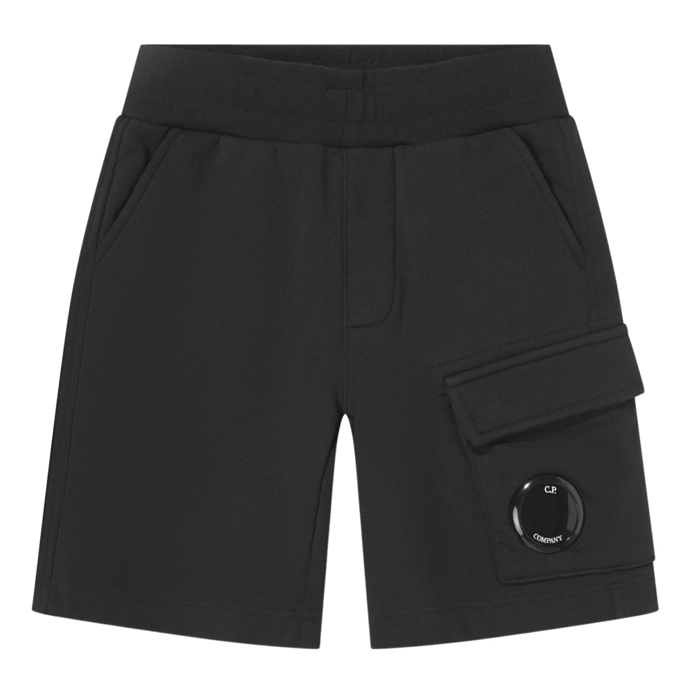C.p. Company Boys Black Shorts, 4 Y, Diagonal Fleece Cargo Lens Sweat Shorts