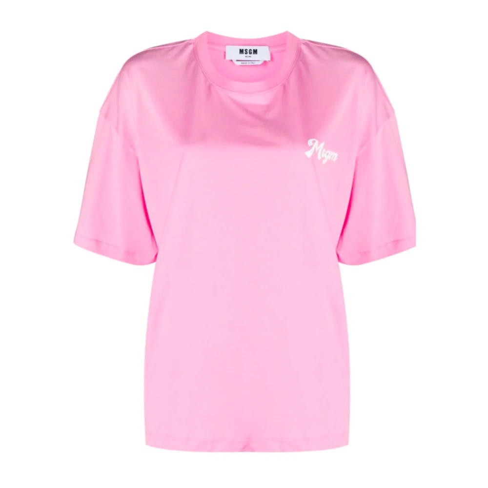 Msgm Roze Katoenen T-shirt met Logo Print Pink Dames