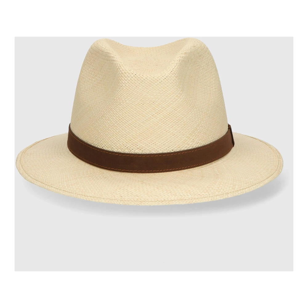 Borsalino Handgeweven Panama Hoed met Medium Rand White Heren
