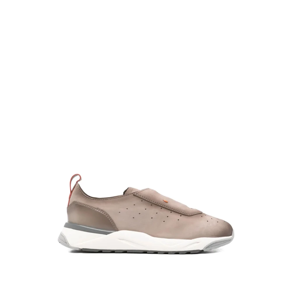 Santoni Men's Beige Sneakers, 9 Uk, Suede Panelled Trainers