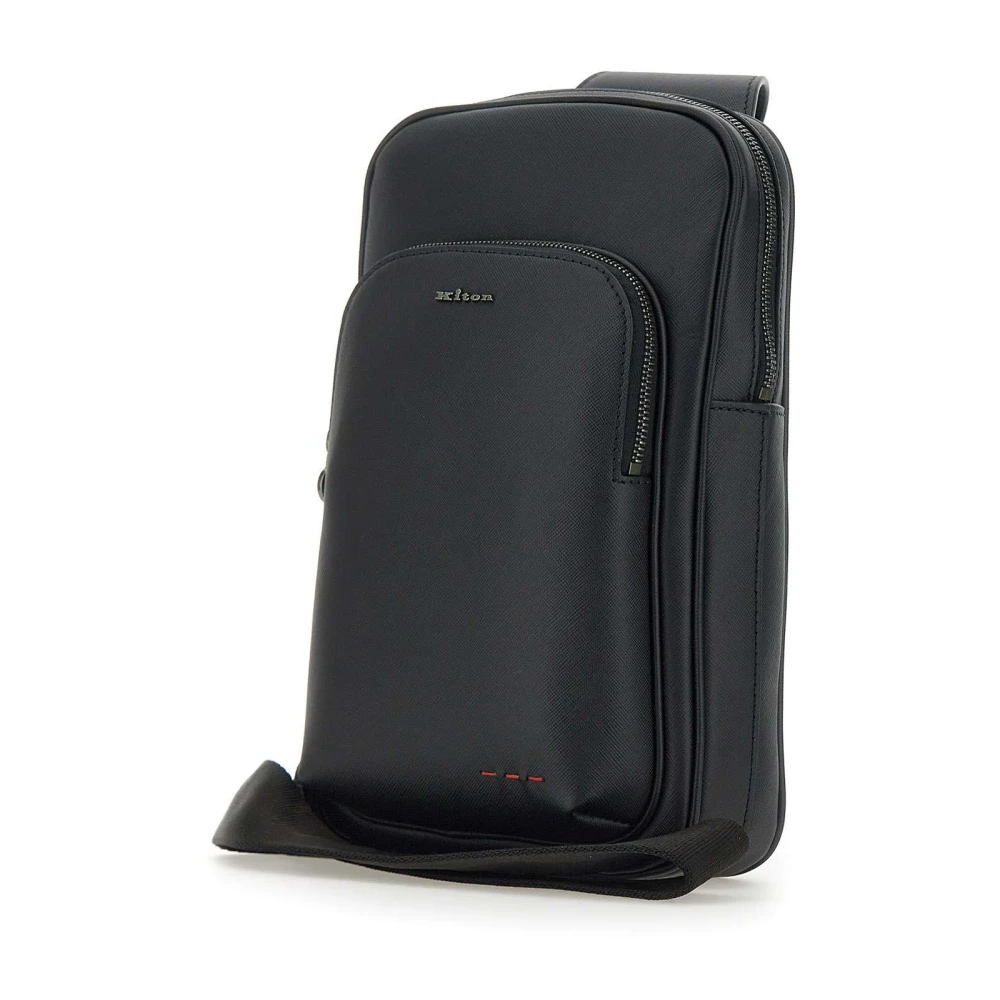 Kiton Zwarte leren rugzak met ritssluiting Black Heren