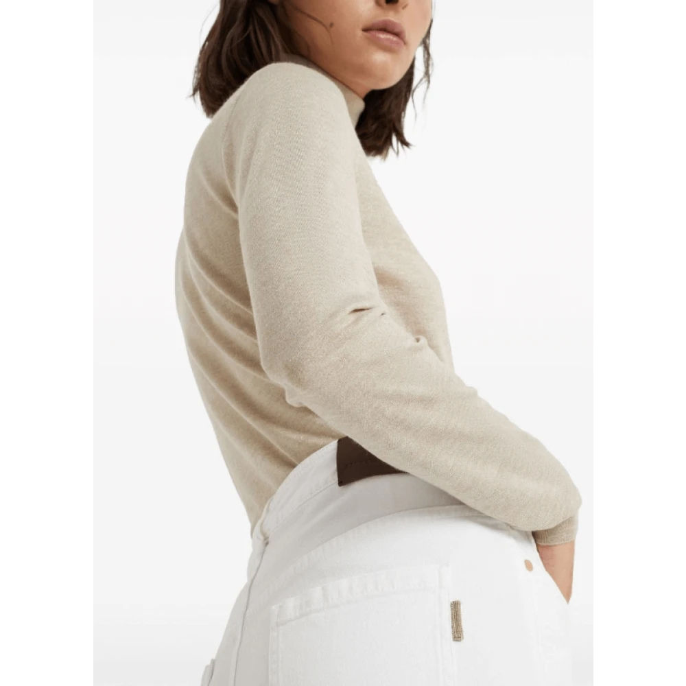 BRUNELLO CUCINELLI High-rise tapered jeans met Monili-ketting White Dames