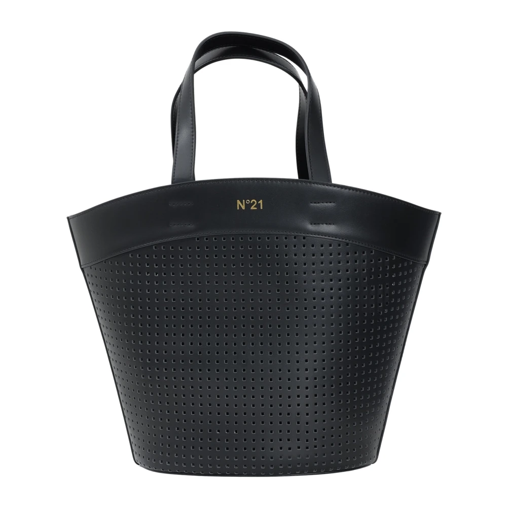 N21 Zwarte geperforeerde shopper tas Black Dames